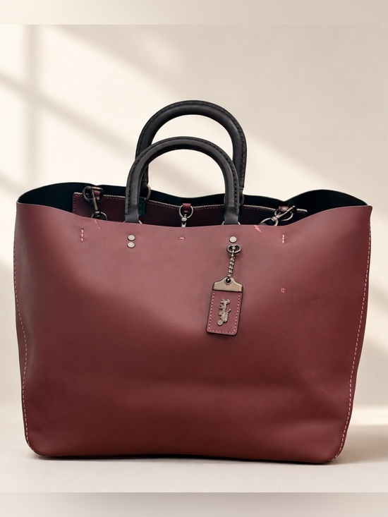 Coach Handbags - Coach 1941 Rogue Tote Glovetanned Leather Burgundy Black Large Carryall Bag